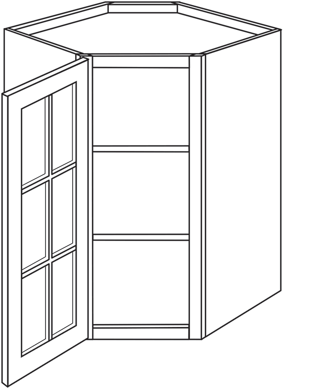 Radnor Slab Single Door Diagonal Wall Cabinet w/ Glass Door 27″W x 36″H