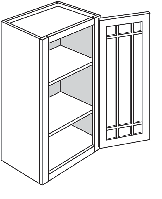 Devon Shaker Single Door Wall Cabinet w/ Prairie Glass Door 18″W x 30″H