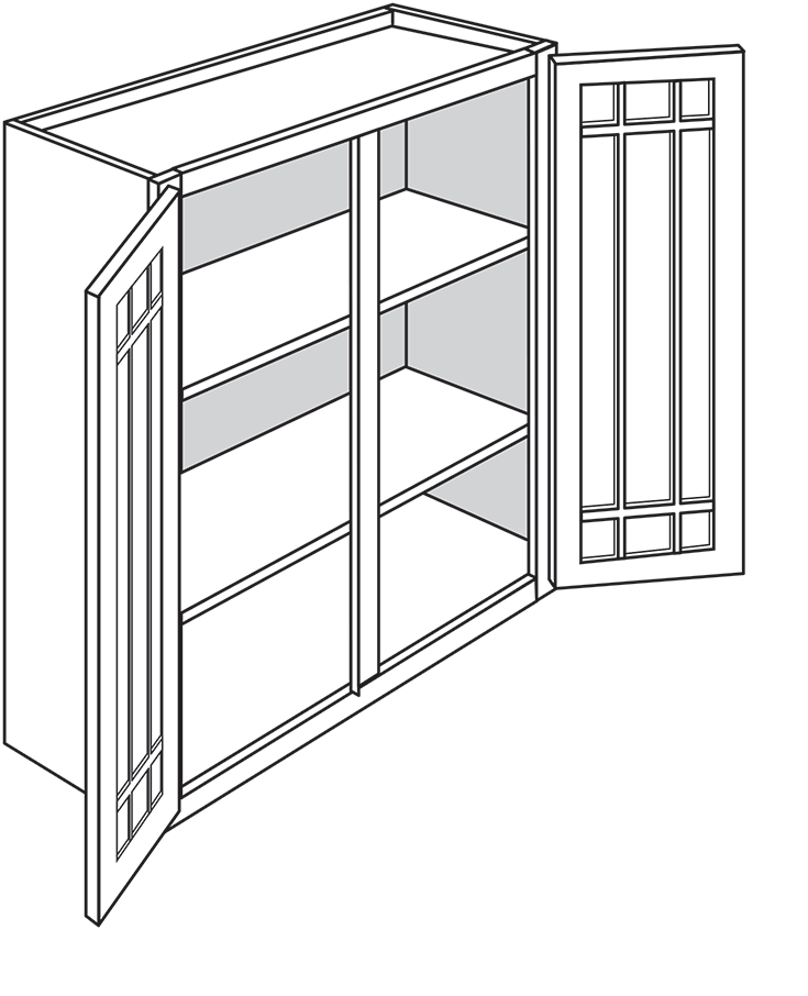 Devon Shaker Double-Door Wall Cabinet w/ Prairie Glass Door 36″W x 36″H