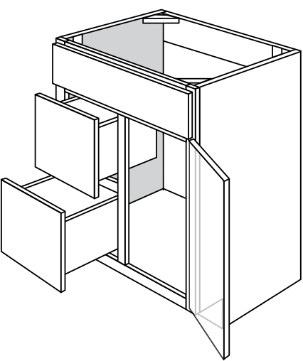 Radnor Slab Single-Door Vanity Cabinet W/ 2x Drawers 30″W
