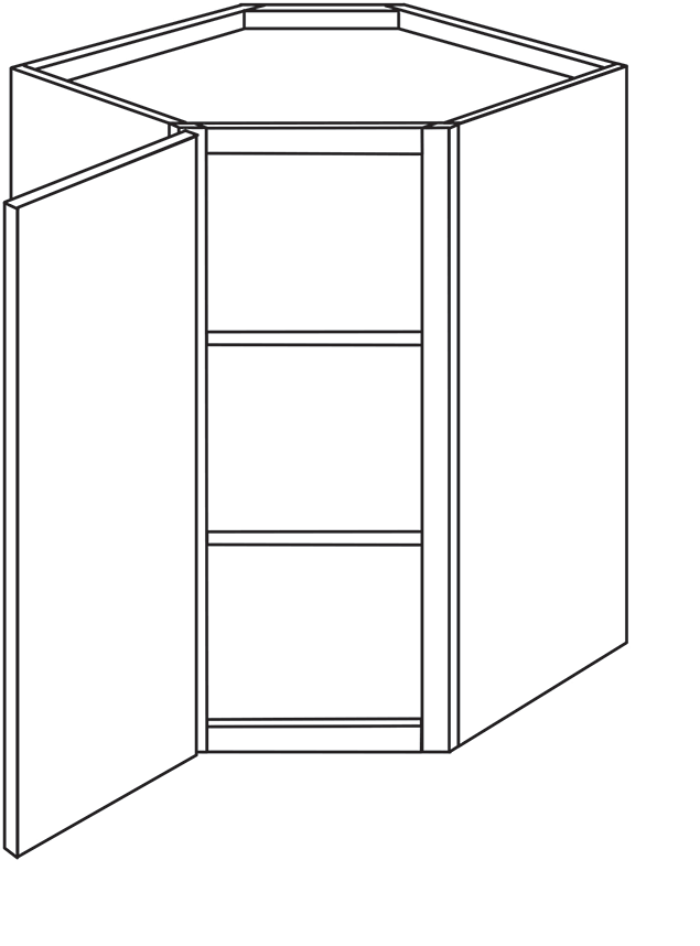Devon Shaker Single Door Diagonal Wall Cabinet 27″W x 36″H
