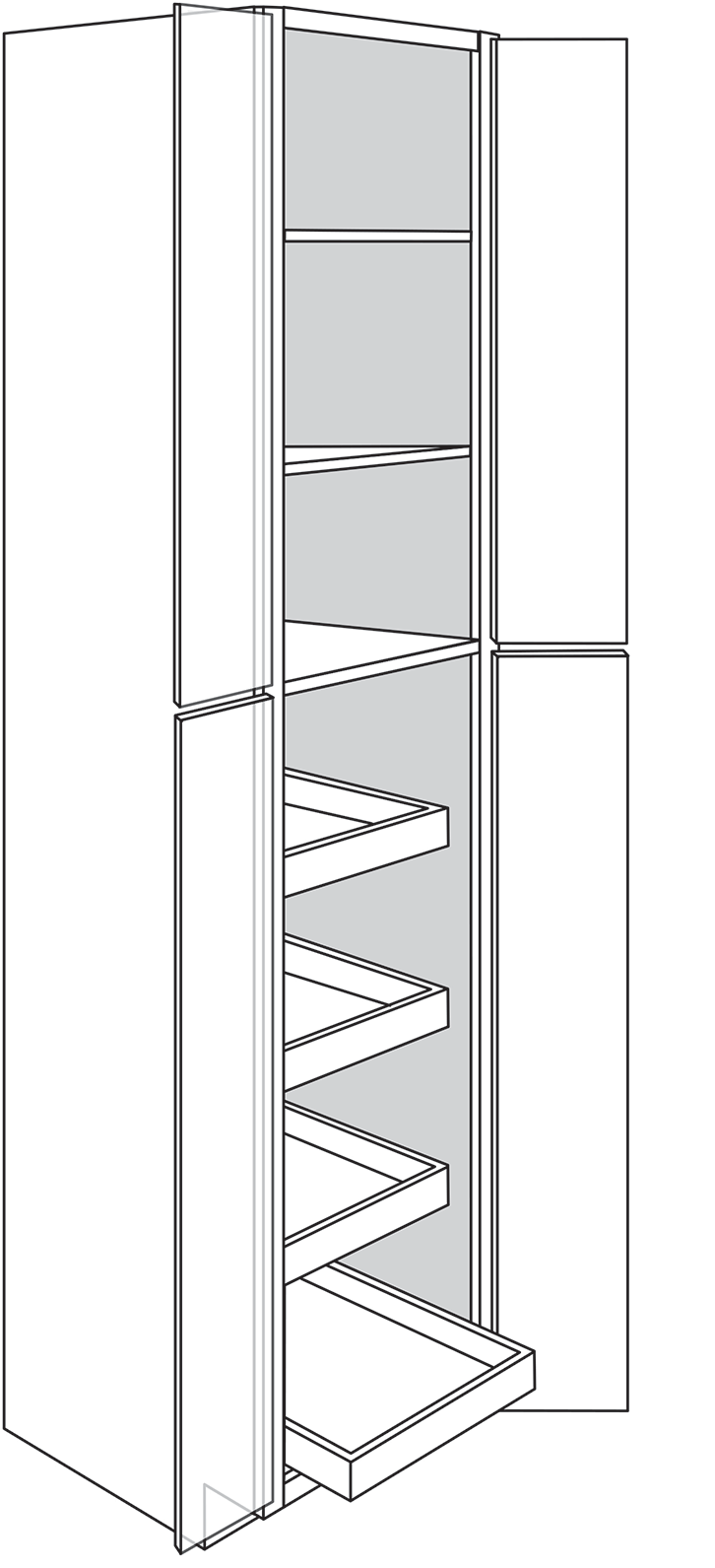 Radnor Slab 4-Door Pantry Cabinet w/ 4 Soft-Close Rollout Trays 30″W x 96″H