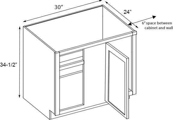 Florence Grey Shaker Single Door Blind Base Cabinet - 30″W x 34-1/2″H