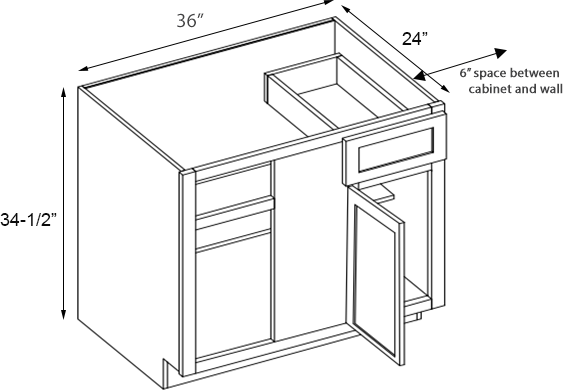 Easton White Shaker Single Door Blind Base Cabinet - 36″W x 34-1/2″H