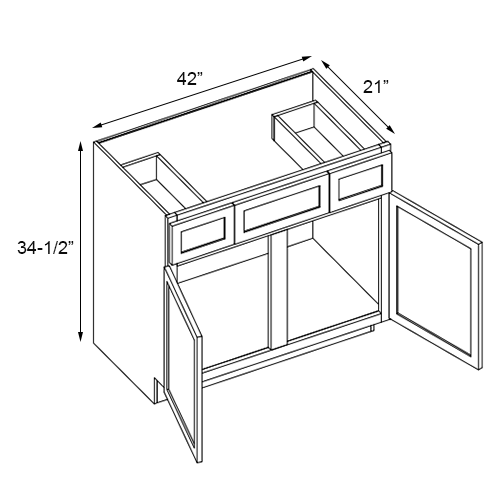 Florence Slate Shaker Double Door Vanity Sink Base Cabinet - 42″W x 34-1/2″H