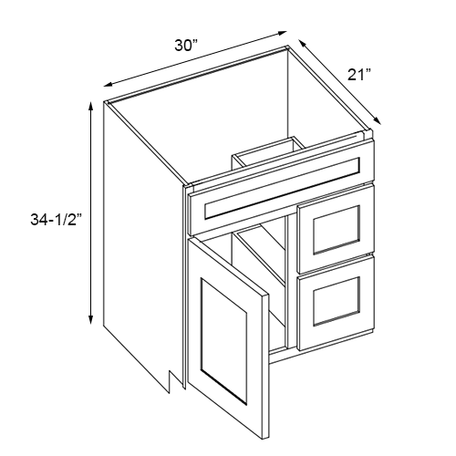 Weston Espresso Shaker Single Door Vanity Combo Cabinet With Right Drawer - 30″W x 34-1/2″H