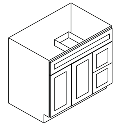 Alabaster Shaker Double Door Vanity Sink Base With Left Drawer - 36″W x 34-1/2″H