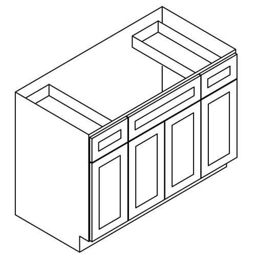 Alabaster Shaker Four Door Vanity Sink Base With Drawer - 48″W x 34-1/2″H